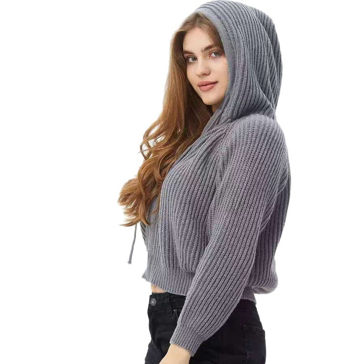 Damen Kuscheliger Kapuzenpullover im Rippdesign mit cropped Schnitt Drune