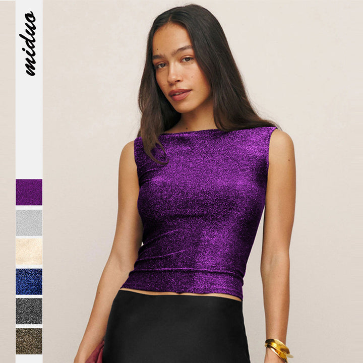 Damen figurbetontes Glitzer-Top mit asymmetrischem Schnitt und elegantem Tragekomfort Drune