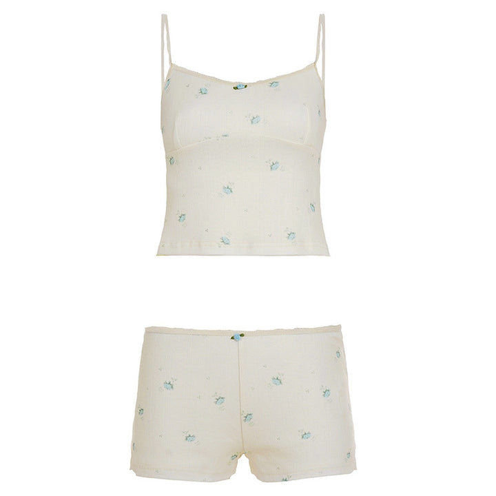 Damen Schlafanzug Set mit zarten Blumenmustern Drune