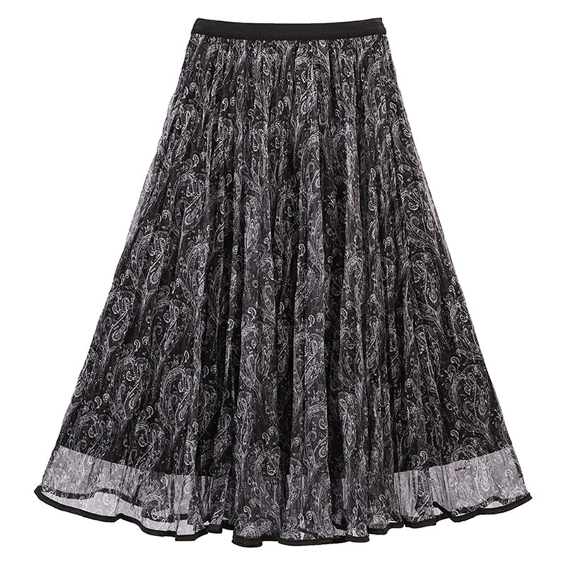 Damen nan voluminöser Chiffon-Tellerrock im Paisley-Motiv mit elastischem Taillenbund Drune