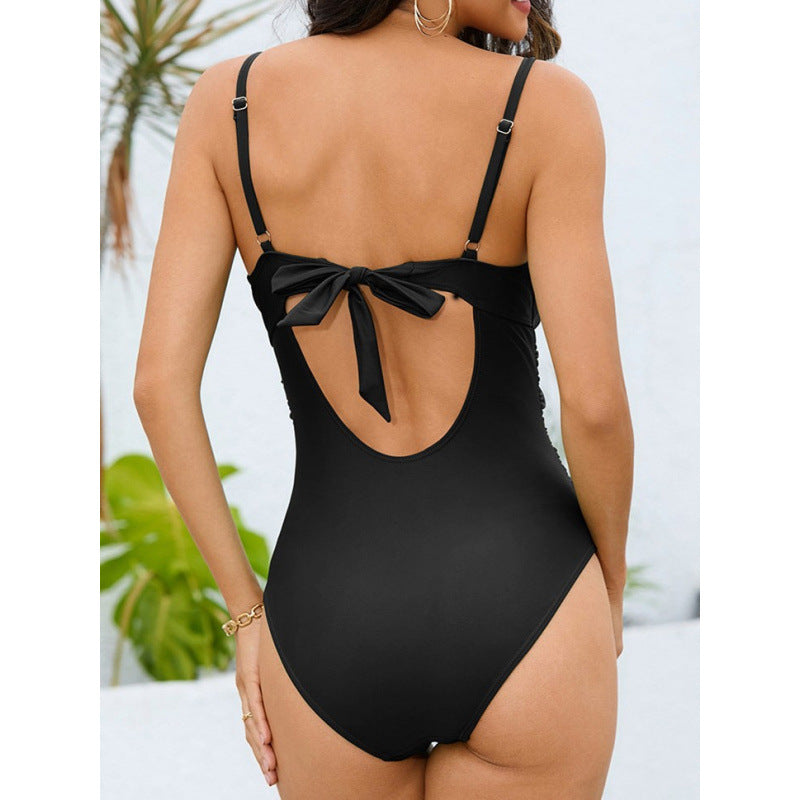 Damen Einteiler Badeanzug mit modernem Wickeldetail und verstellbaren Trägern Drune