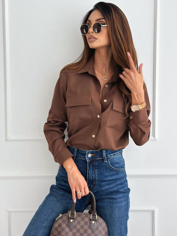 Damen Elegante Bluse mit praktischen Brusttaschen und klassischem Kragen Drune