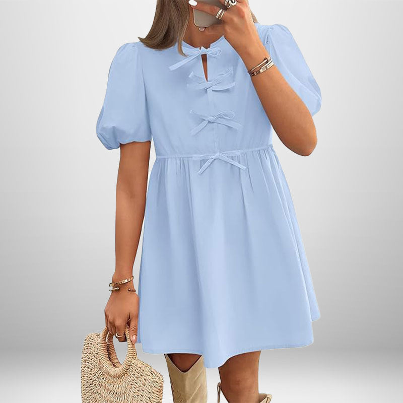 Damen Kurzkleid mit Puffärmeln und liebevollen Schleifendetails Drune