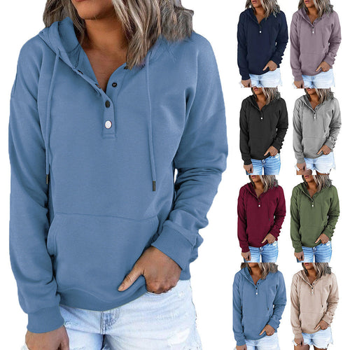 Damen Kapuzenpullover mit Knopfdetails und weichem Fleece-Material Drune