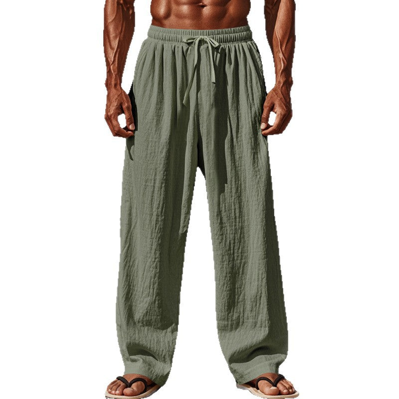 Herren nan leichte Leinenstrandhose mit Tunnelzug und weitem Bein Drune
