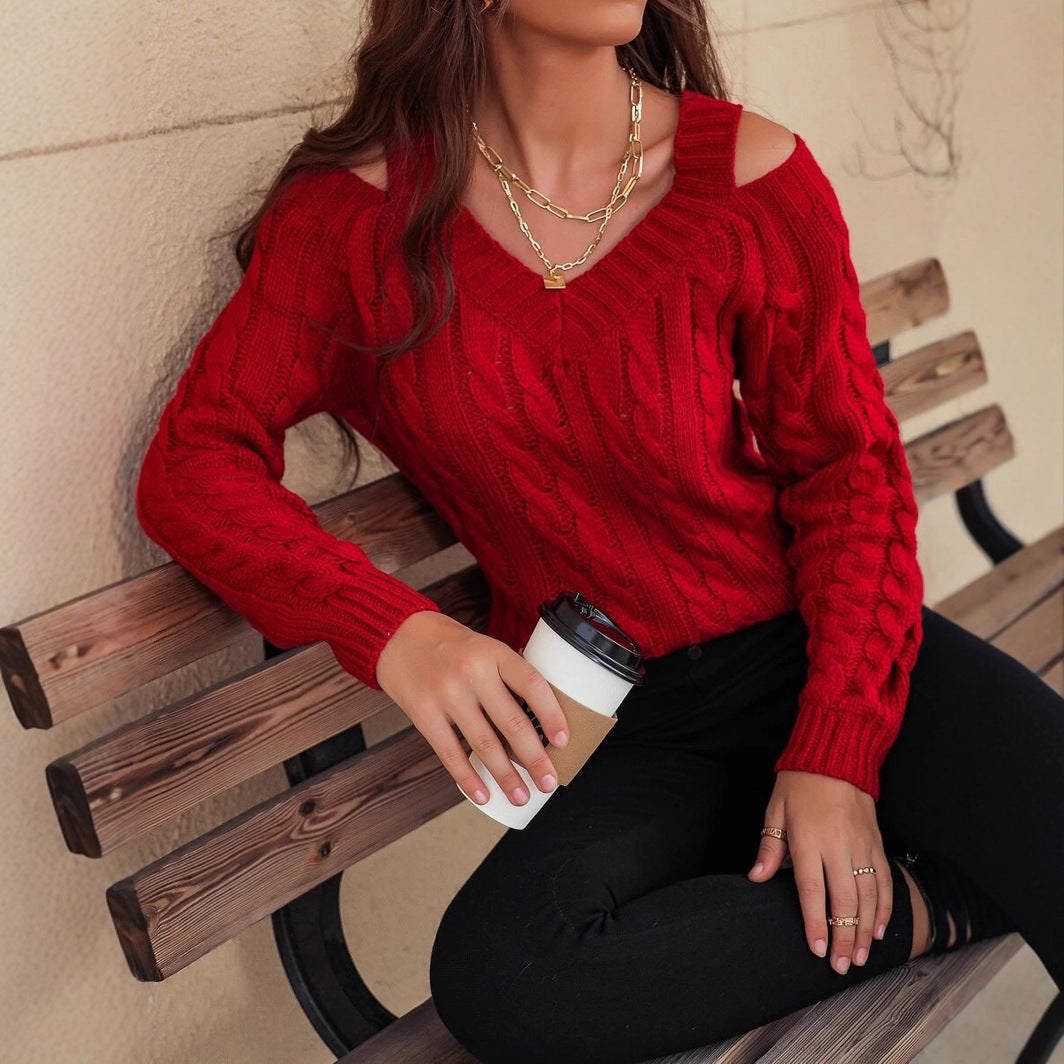 Damen Pullover mit Kalt-Schulter und strukturiertem Zopfmuster Drune