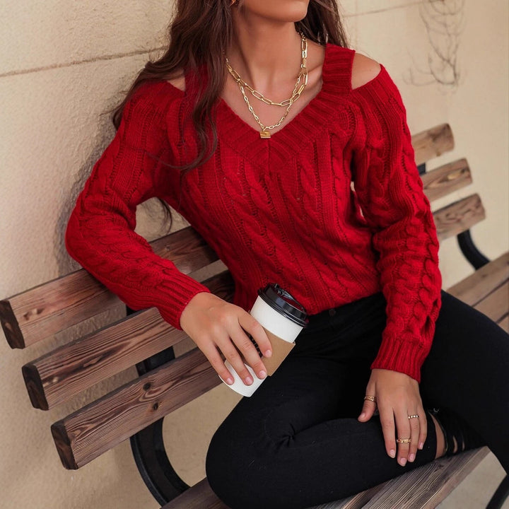 Damen Pullover mit Kalt-Schulter und strukturiertem Zopfmuster Drune