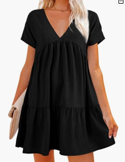 Damen V-Ausschnitt Kleid mit weit schwingendem Saum Drune