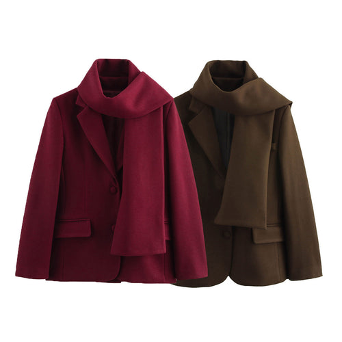 Damen eleganter Wintermantel mit schickem Kragen und passendem Schal Drune