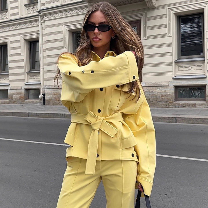 Damen modische Oversized Jacke und Pants Set Drune
