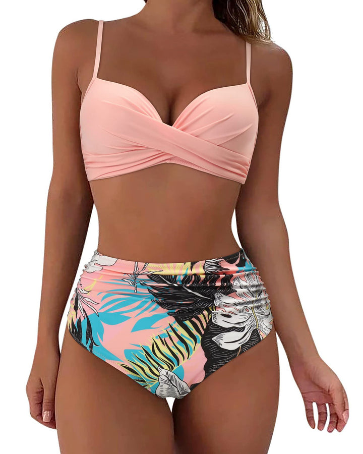 Damen Hochtailliertes Bikini-Set mit Raffungen Drune