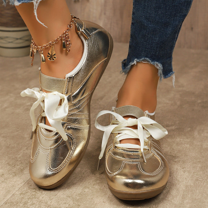 Damen Sportliche Sneaker mit glänzendem Metallic-Obermaterial und bequemer Schnürung Drune