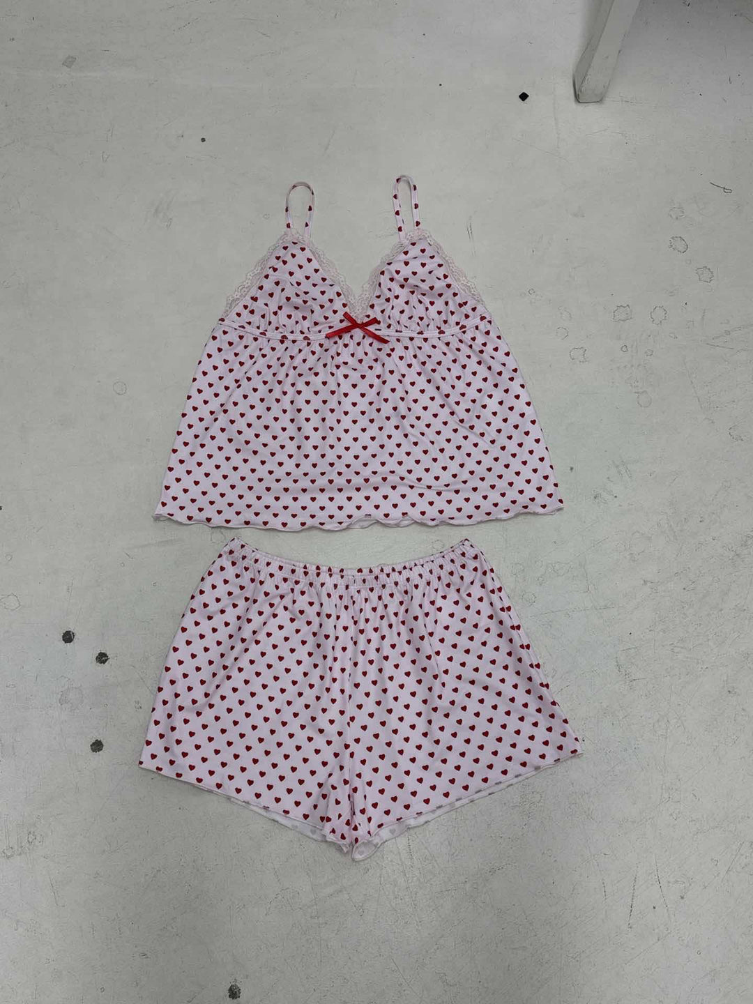 Damen Schlafanzug-Set mit Herzmuster und Spitze Drune