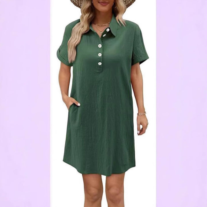 Damen lässiges Hemdkleid mit Knopfleiste und Seitentaschen Drune