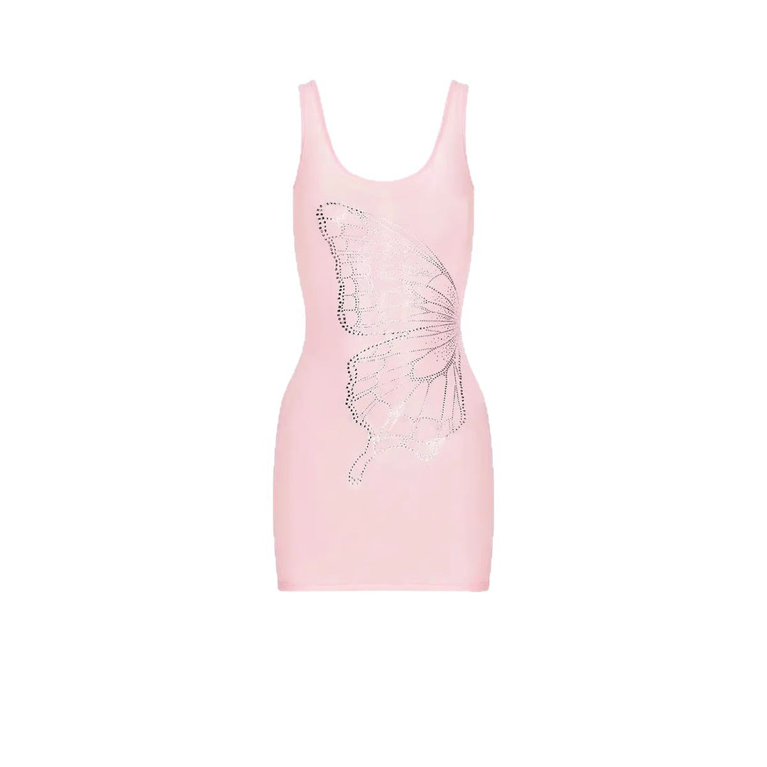 Damen Figurformendes Minikleid mit Schmetterlingsmotiv und Glitzersteinen Drune