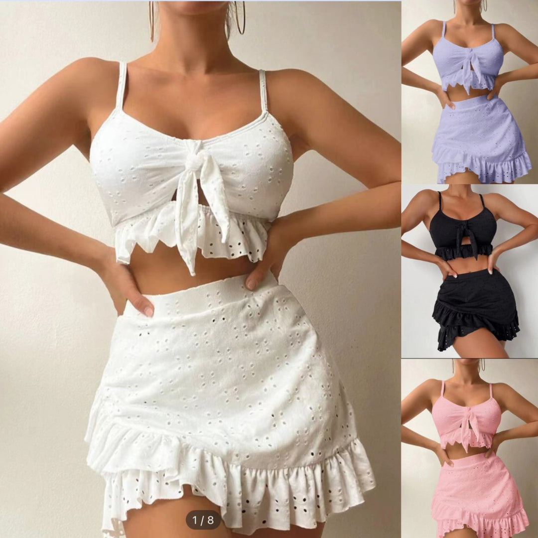 Damen Sommeroutfit mit verspieltem Rüschendesign Drune