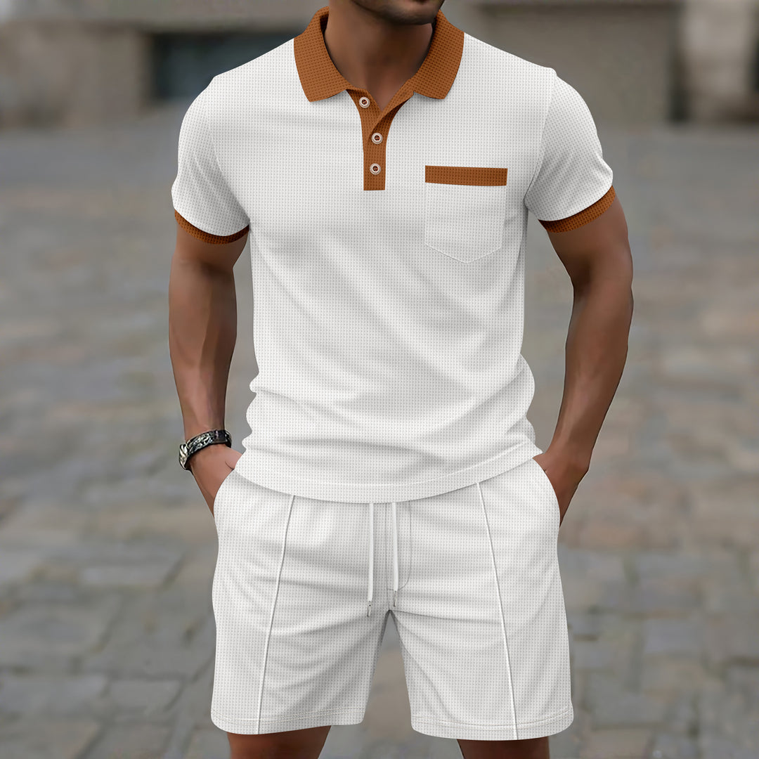Herren Polohemd mit strukturierter Textur und modischem Kurzsporthosen Set Drune