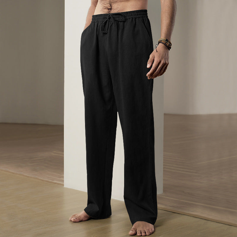 Herren nan leichte Relaxhose aus Leinenmix mit elastischem Tunnelzugbund und geradem Bein Drune