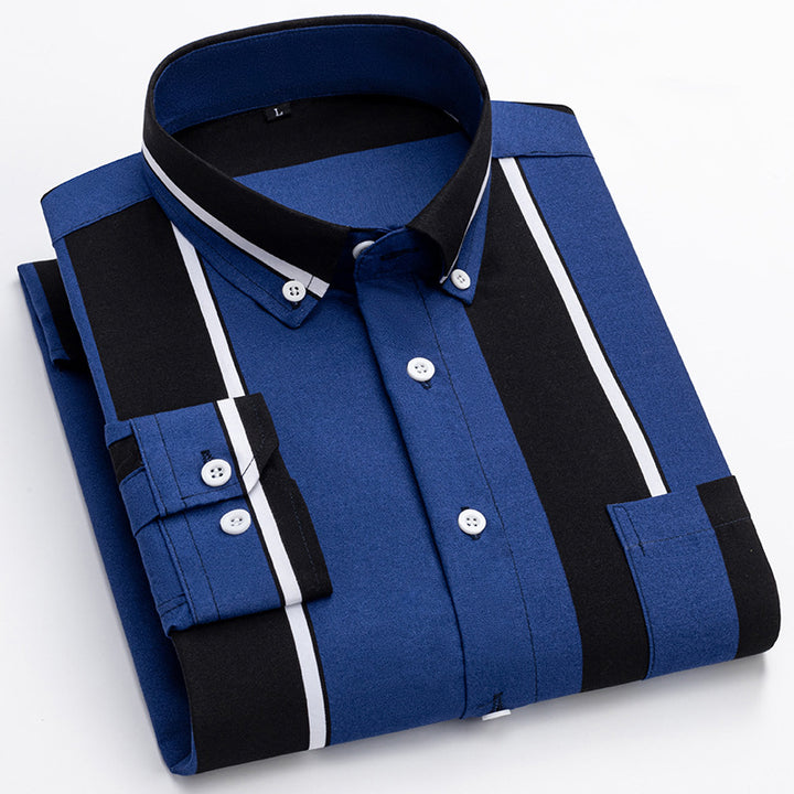 Herren nan gestreiftes Business-Hemd mit Button-Down-Kragen, Brusttasche und bügelleichtem Baumwollmix Drune