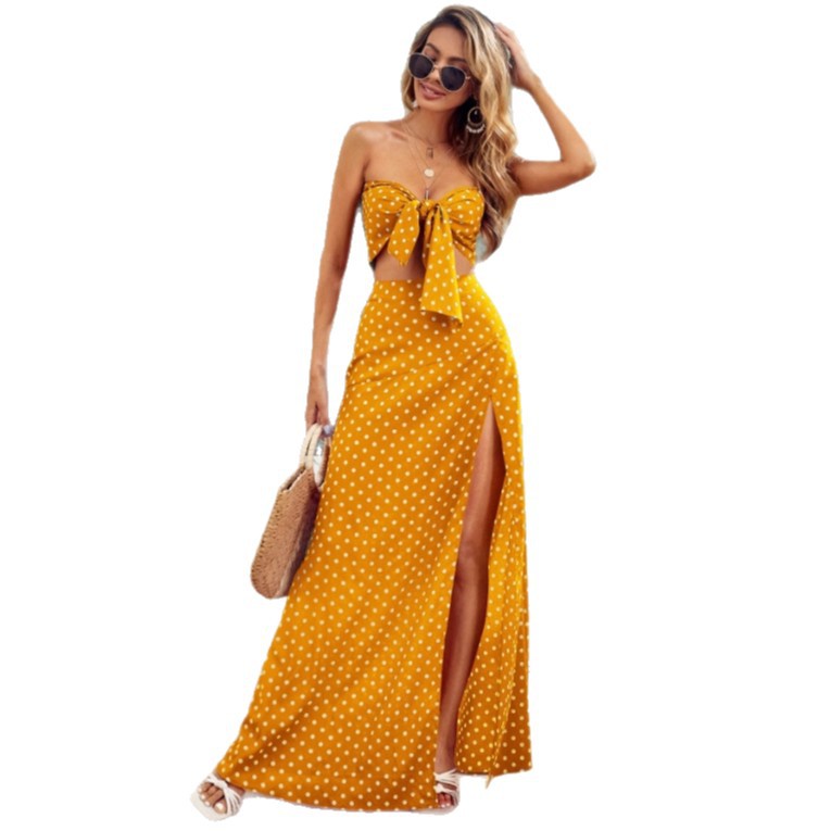 Damen Maxi Kleid mit tiefem V-Ausschnitt und modischem Schlitz Drune