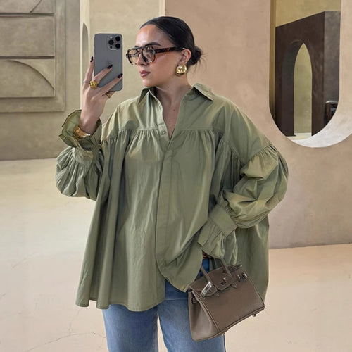 Damen Oversized Bluse mit Raffungen Drune