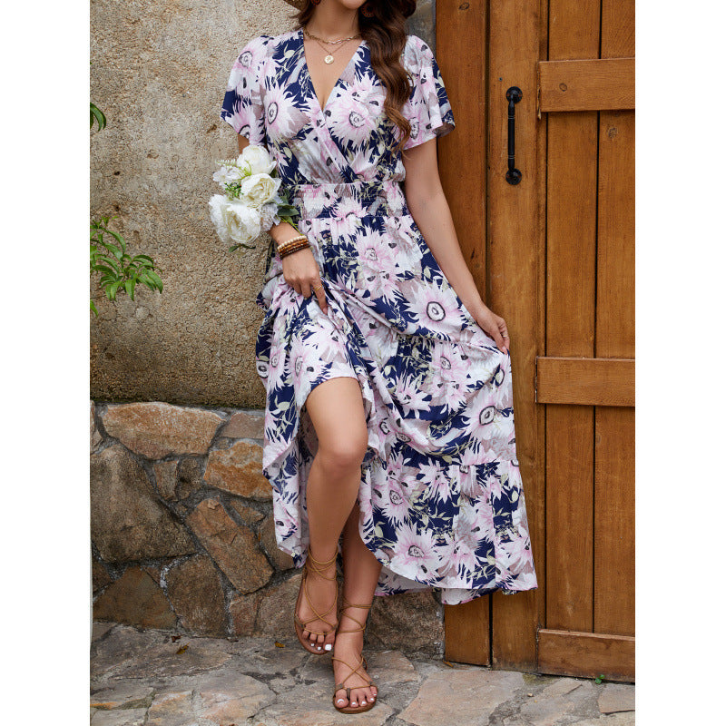 Damen Maxikleid mit geschlitztem Saum und floralem Design Drune