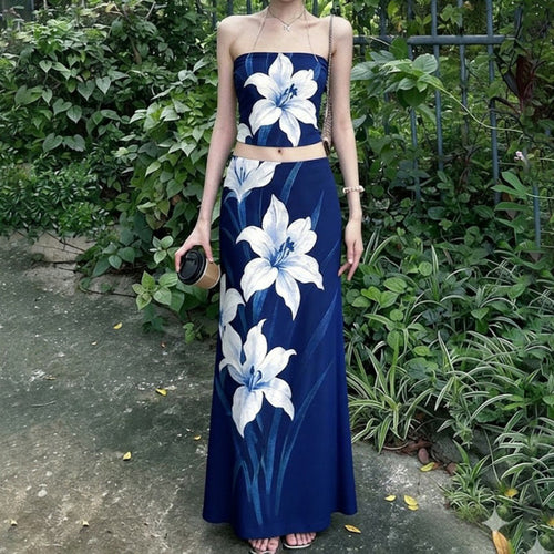 Damen Elegantes Maxi-Kleid mit floralem Design und Taillierung Drune