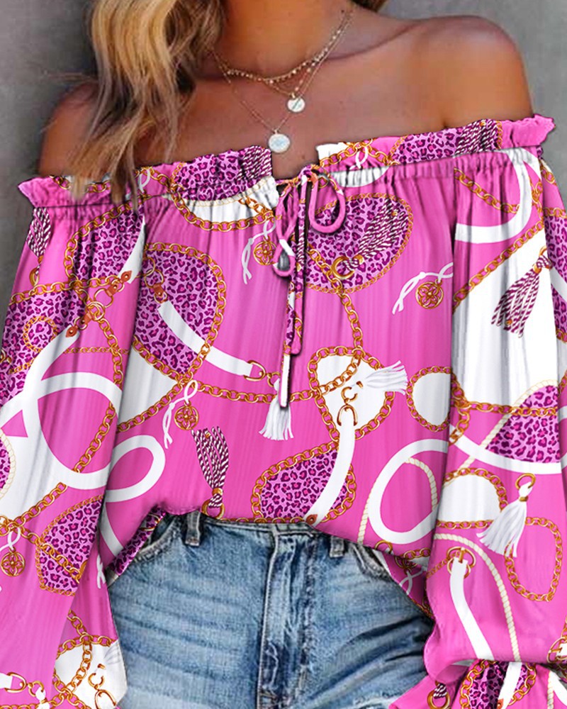 Damen Off-Shoulder Bluse mit voluminösen Ärmeln und Knoten-Detail Drune
