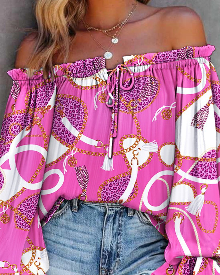 Damen Off-Shoulder Bluse mit voluminösen Ärmeln und Knoten-Detail Drune