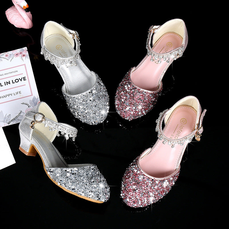 Mädchen Glitzernde Ballerina-Sandalen mit hohen Absatz und Anhänger Drune