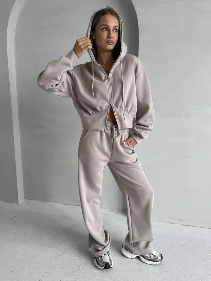 Damen cropped Hoodie und entspannte Jogginghose Set Drune