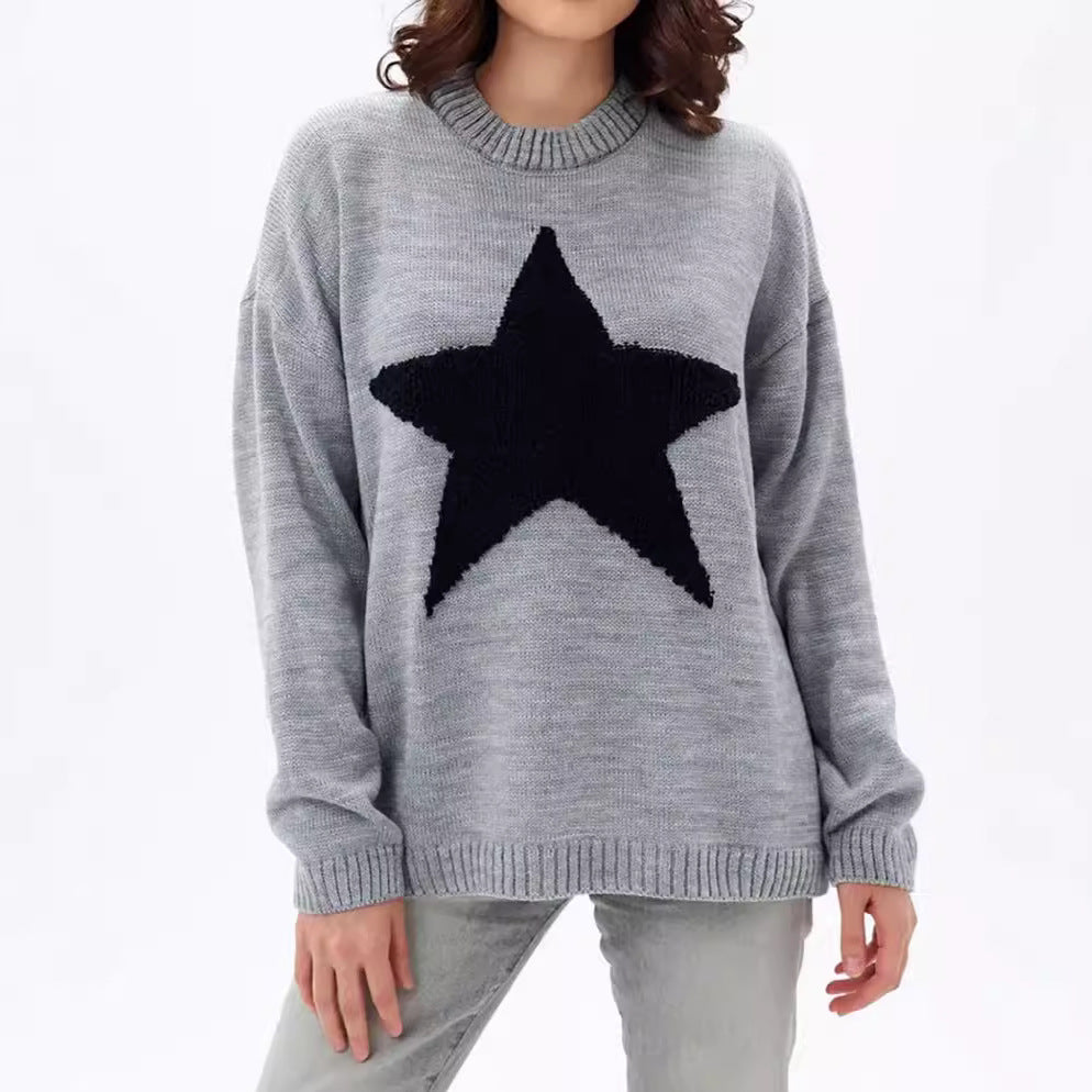 Damen Grobstrickpullover mit auffälligem Sternmotiv und lässigem Schnitt Drune