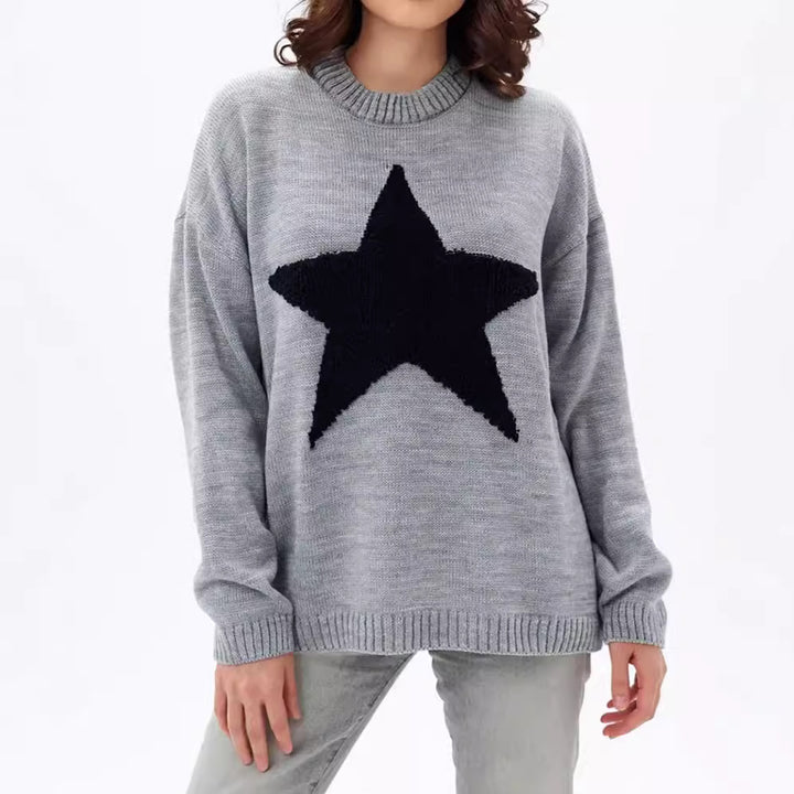 Damen Grobstrickpullover mit auffälligem Sternmotiv und lässigem Schnitt Drune