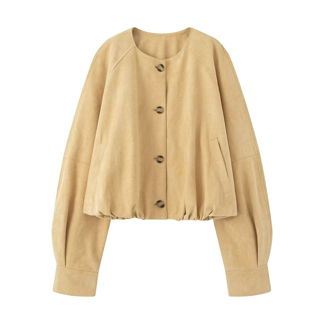 Damen elegante und lockere Blusenjacke aus Kunstleder Drune