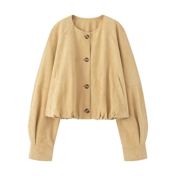 Damen elegante und lockere Blusenjacke aus Kunstleder Drune