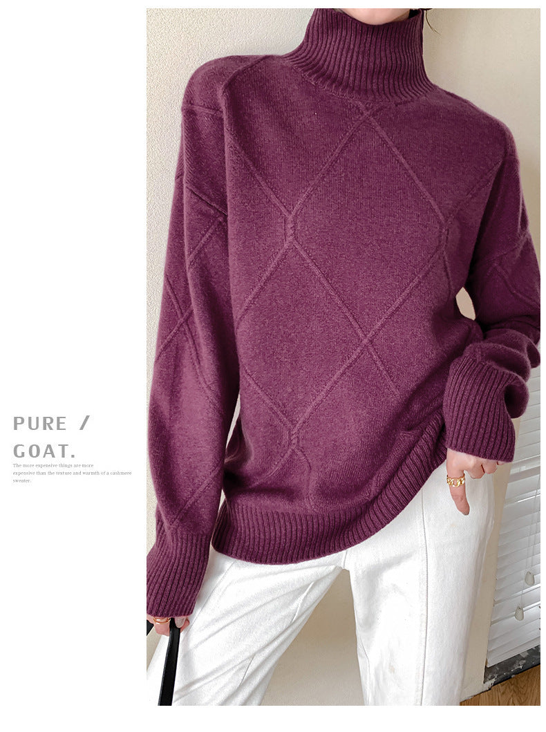 Damen Strickpullover mit hohem Kragen und Rautenmuster Drune
