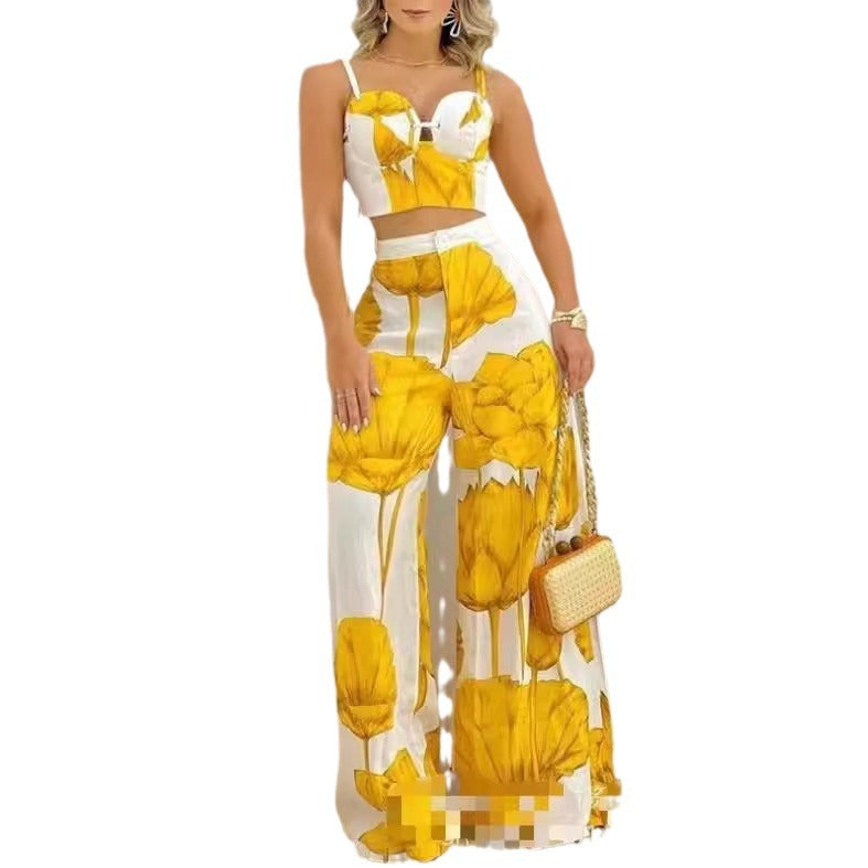 Damen Zweiteiliges Set mit floralem Design und schickem Bustier Drune