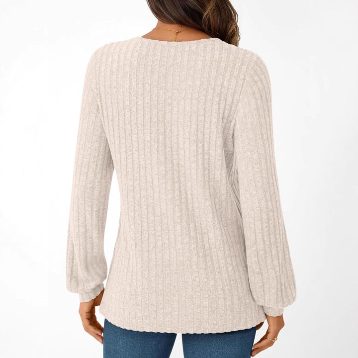 Damen gemütliches Langarmshirt mit strukturiertem V-Ausschnitt Drune