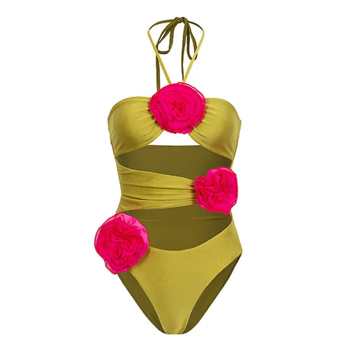 Damen Badeanzug-Set mit verspielten Blumendekorationen Drune
