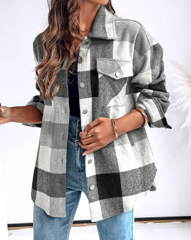 Damen Übergröße Karo-Hemdjacke Drune