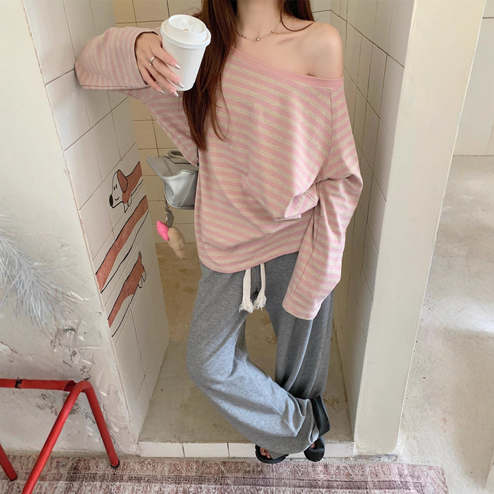 Damen lässiges gestreiftes Langarmshirt Drune