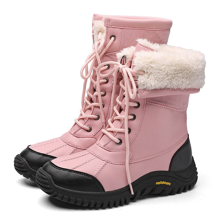 Damen isolierte Winterstiefel mit modischem Kunstfellkragen und rutschfester Sohle Drune