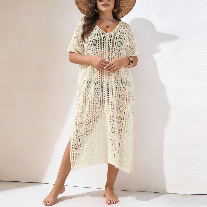 Damen Häkelstrandkleid mit V-Ausschnitt und seitlichem Schlitz Drune