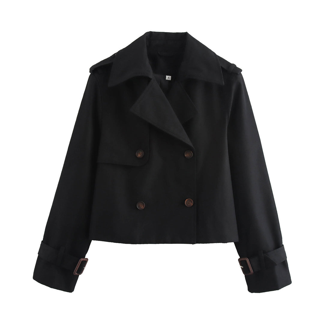 Damen cropped Trenchjacke mit doppelter Knopfleiste und verstellbaren Ärmeln Drune
