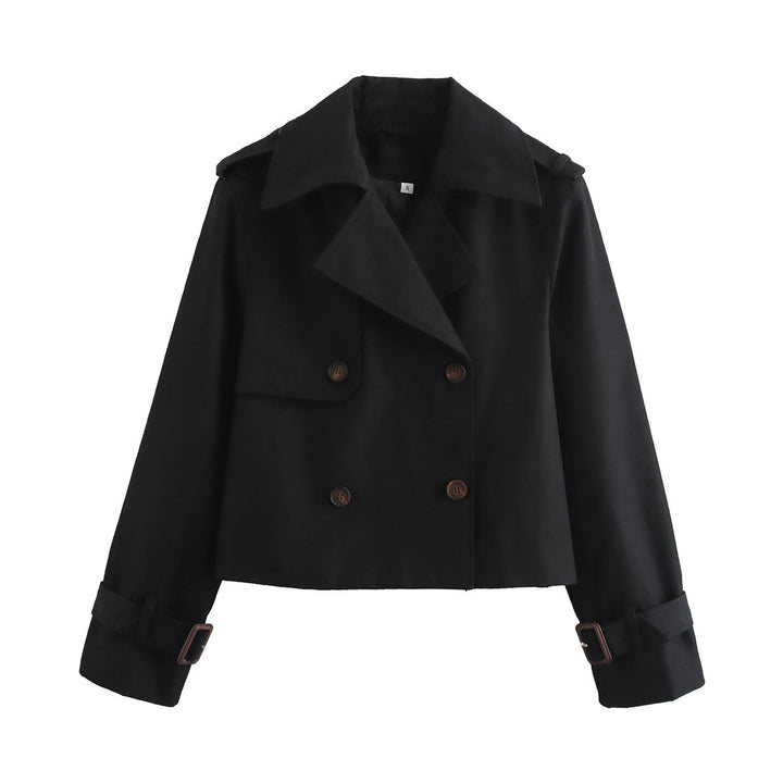 Damen cropped Trenchjacke mit doppelter Knopfleiste und verstellbaren Ärmeln Drune