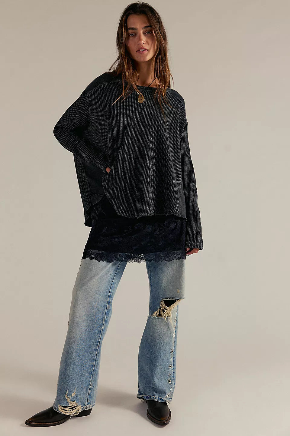 Damen Lässiger Oversized Pullover mit strukturiertem Design und seitlichen Nähten Drune