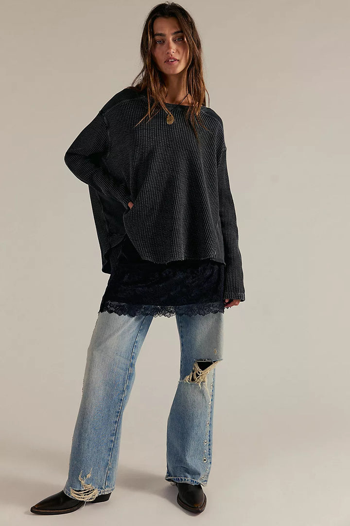 Damen Lässiger Oversized Pullover mit strukturiertem Design und seitlichen Nähten Drune