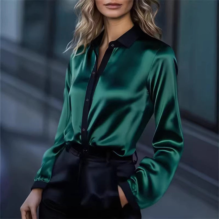 Damen Satinbluse mit kontrastierendem Kragen Drune