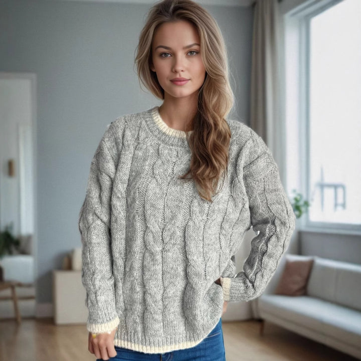Damen Grobstrickpullover mit Zopfdesign und großzügigem Fall Drune