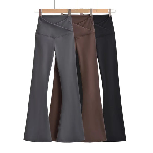 Damen Flared Leggings mit hohem Taillenbund und eleganter Wickeloptik Drune